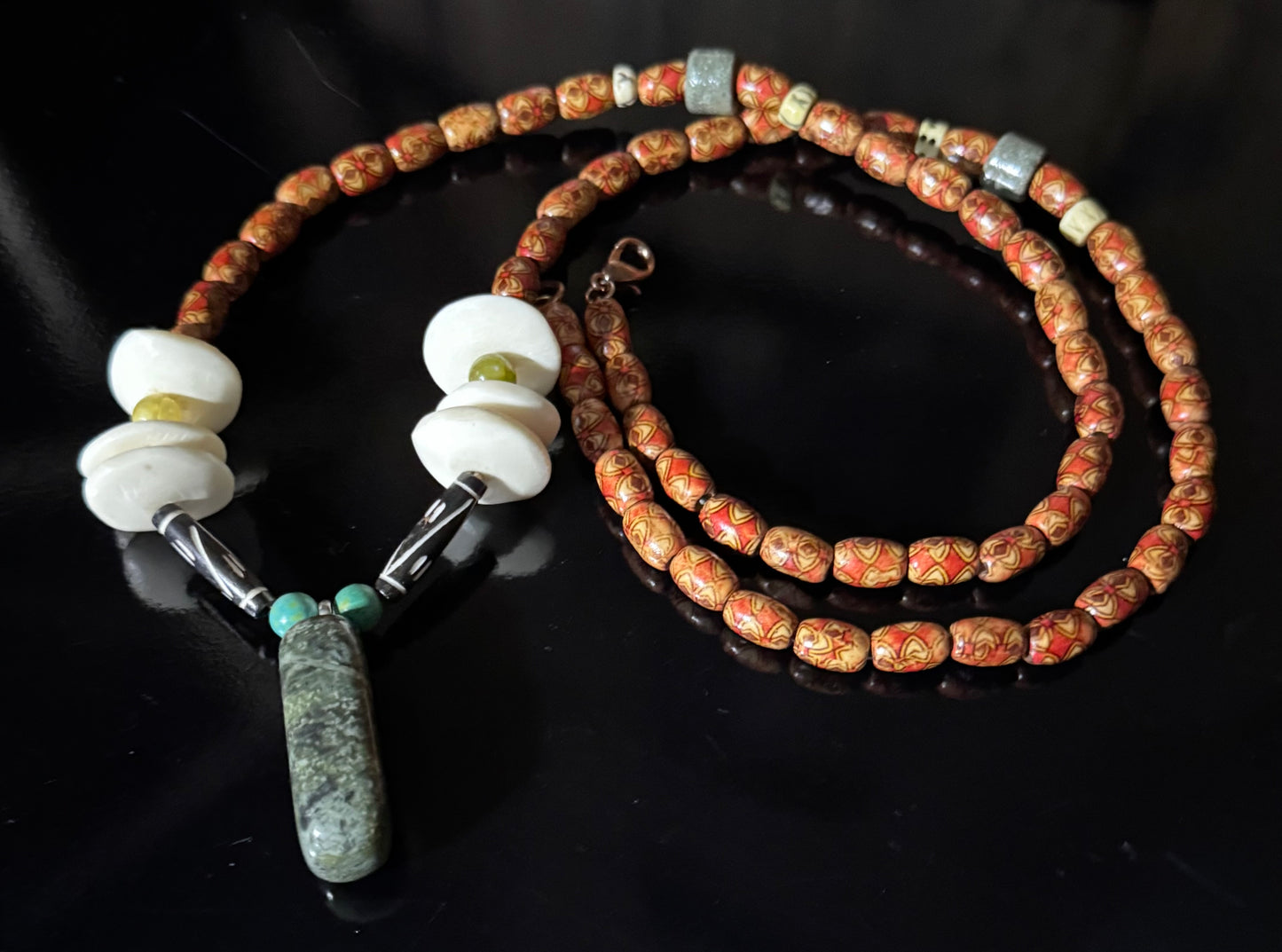 Jade and Bone long length necklace